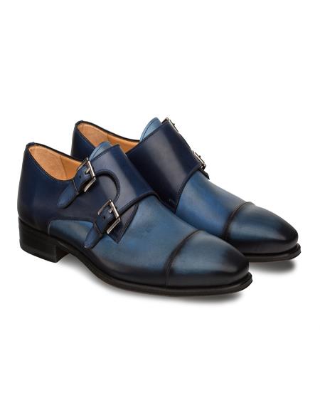 Mezlan Brand Mezlan Men's Dress Shoes Sale Men's double monk strap shoes BARDEM By Mezlan In Electric Blue/Blue- Men's Buckle Dress Shoes