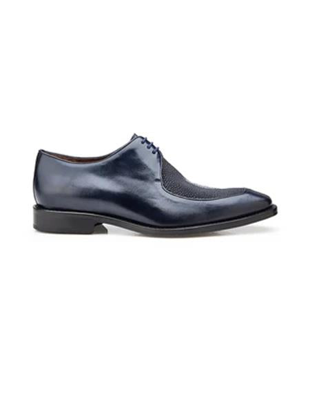 Navy Cushion insole Genuine Stingray Italian Calf Dress Shoes