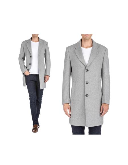 Men's Light Grey Men's Carcoat - Car Coat Mid Length Three quarter length coat