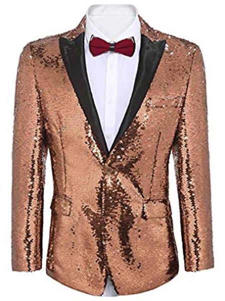 Rose Gold ~ Pinkish Sequin Shiny Men's Blazer + Matching Bowtie