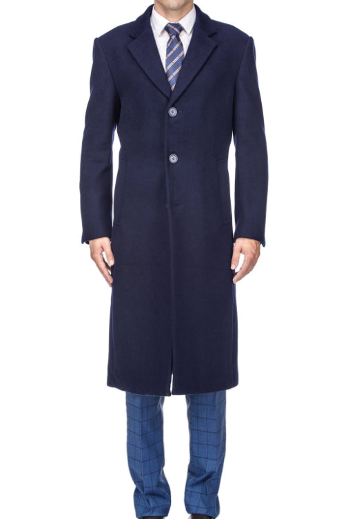 Stylish Navy Overcoat for Men – Solid Wool Blend with Sleek Fit