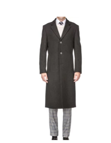 Classic Charcoal Overcoat for Men – Wool Blend Solid Pattern Modern Design