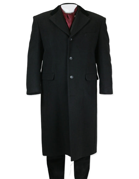 Men's Black Big and Tall Long Men's Dress Topcoat -  Winter coat