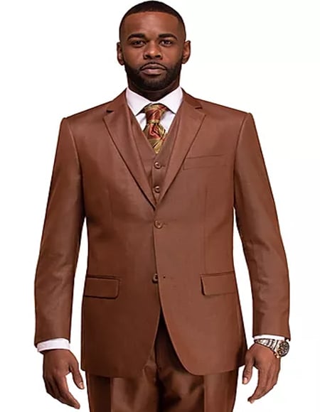 Men's Rust 2 Button Sharkskin Mini Pin Dot Pattern With Settle Sheen Suit
