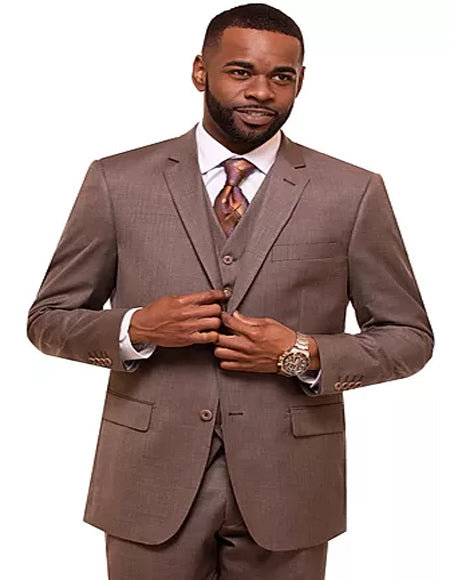 H.Taupe Sharkskin mini pattern Design Men's Regular Fit Two Button 3Pieces Pleated Pants Suit main image 1