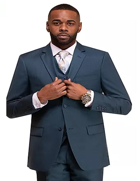 Men's Navy One Chest Pocket  Sharkskin Mini Pin Dot Pattern With Settle Sheen Suit main image 0