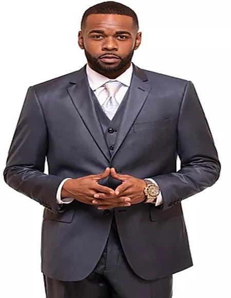 Men's Navy One Chest Pocket Sharkskin Mini Pin Dot Pattern With Settle Sheen Suit