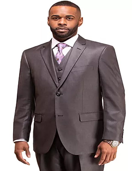 Men's Charcoal 2 Button Sharkskin Mini Pin Dot Pattern With Settle Sheen Suit