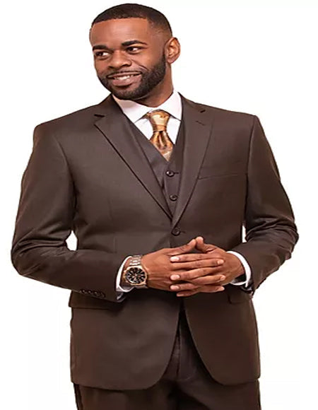 Men's Brown 2 Button Vitali Brand Flat Front Pants Regular Fit Side Vented Suit