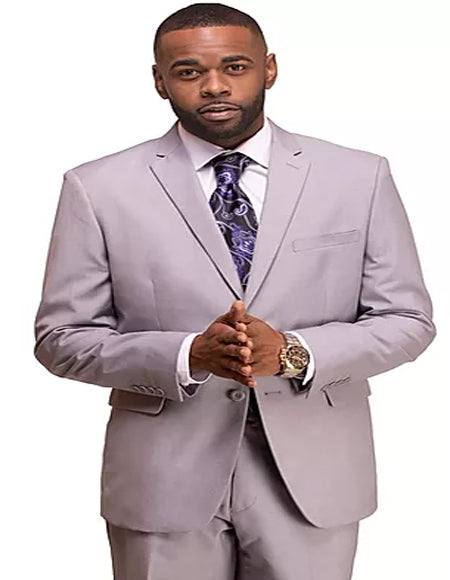 Men's Grey 2 Button Vitali Brand Flat Front Pants Regular Fit Side Vented Suit