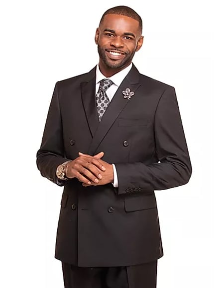 Men's Black Double Breasted 2 Button Suit