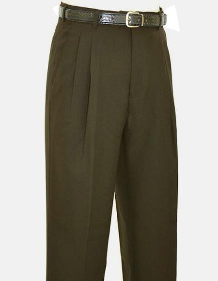 Double Pleated Pants Dress Pants Olive Green