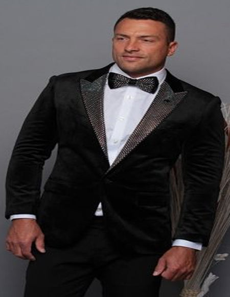 Black and Silver Lapel Velvet Men's blazer Perfect For Prom & Wedding With Matching Bowtie Tuxedo Jacket
