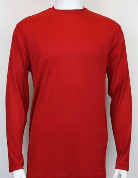 Men's Red Shiny Long Sleeve Mock Neck Shirt