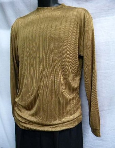 Men's Tobacco Stripe Short Sleeve Mock Neck Shirt