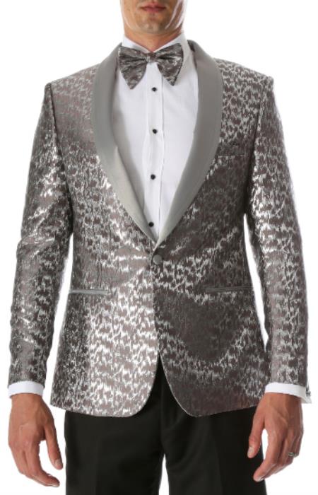 Silver & Black Two Side Vents Satin Shawl Collar Blazer main image 1