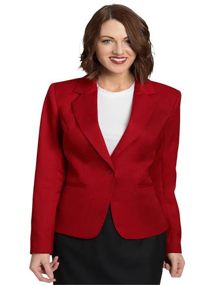 Red One Button Solid Pattern Women Blazer