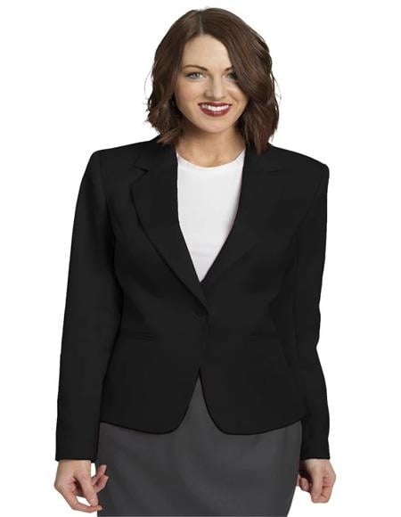 Black One Button Solid Pattern Women Blazer