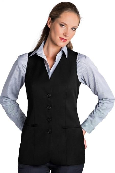 Four Button Solid Pattern Black Women Vest Sleeveless Blazer