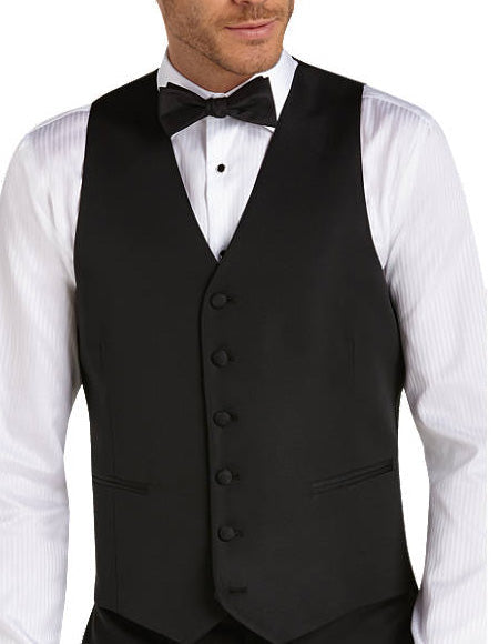 Six Button Besom pocket Men's Black Slim Fit Tuxedo Vest