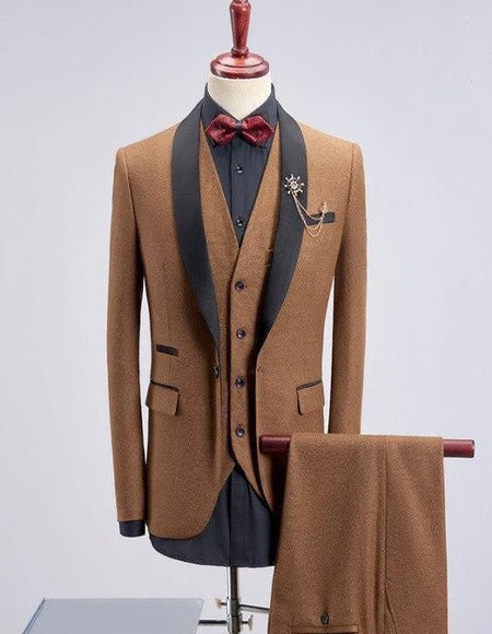 Men's Khaki Four Button Shawl Lapel Tuxedos