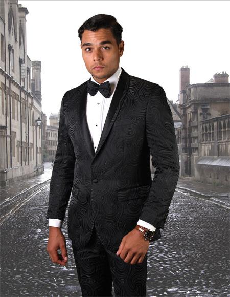 Two Button Ultra Slim Fit Prom Suit Wedding Suit In Black With Match