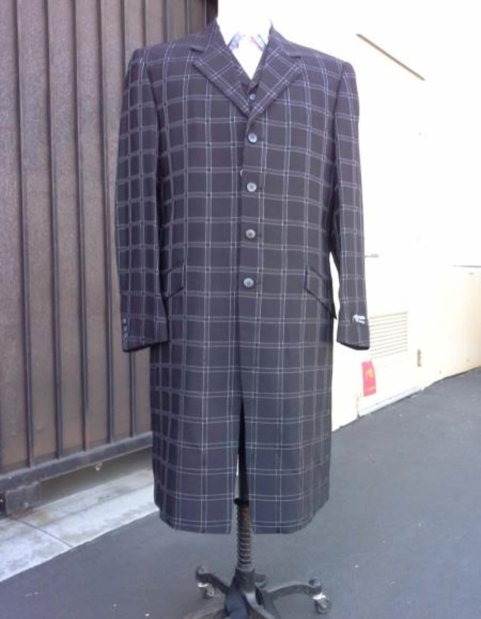 Men's Windowpane Black Suit - Four Button