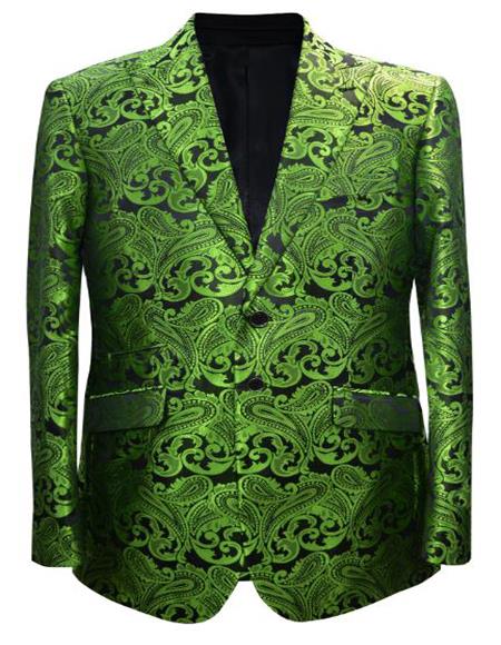 Olive Green and Black Paisley Tuxedo Dinner Jacket + Bowtie