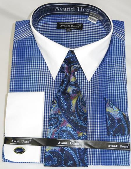 Blue Houndsiooth Colorful Men's Dress Shirt