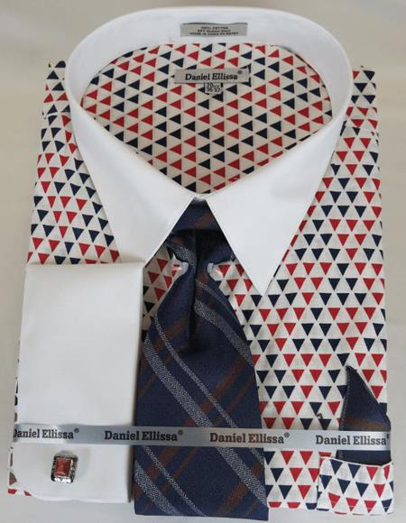 Red and Blue Triangle pattern Colorful Men's Dress Shirt