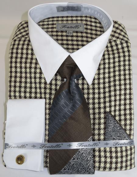 Brown Houndstooth Colorful Men's Dress Shirt
