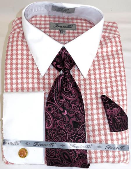 Pink Houndstooth Colorful Men's Dress Shirt