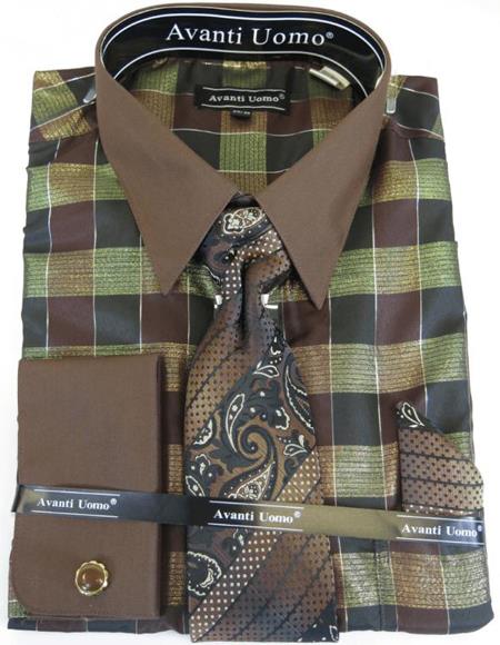 Brown Colorful Men's Dress Shirt
