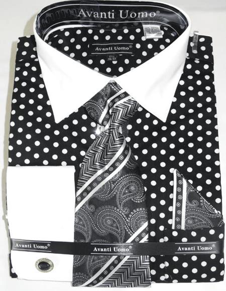 Mens Fashion Dress Shirts and Ties Black White Colorful Men's Dress Shirt