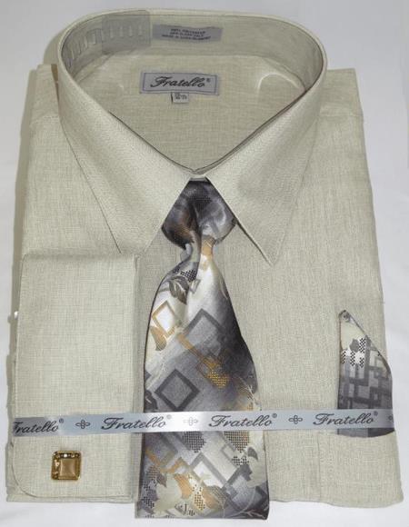Beige Colorful Men's Dress Shirt