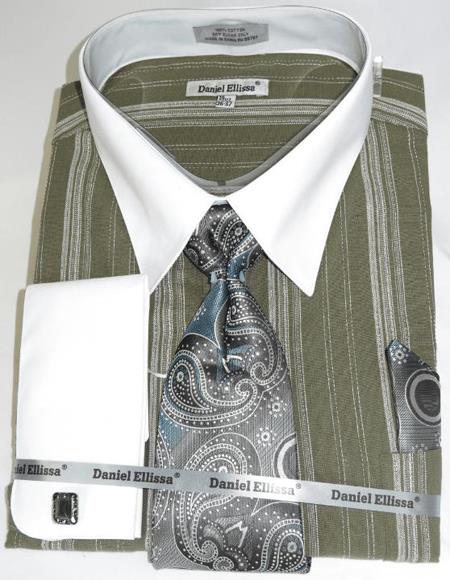 Olive Green Colorful Men's Dress Shirt