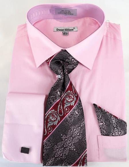 Mens Fashion Dress Shirts and Ties Pink Colorful Men's Dress Shirt