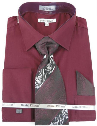 Mens Fashion Dress Shirts and Ties Burgundy Colorful Men's Dress Shirt