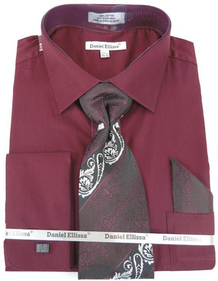 Mens Fashion Dress Shirts and Ties Burgundy Colorful Men's Dress Shirt