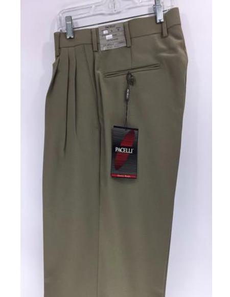 Men's Beige Dress Pants Pleated Cuffed Hem