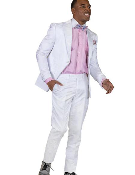 Paisley - Floral Suit (Jacket and Pants) White - Men's Flower Suit