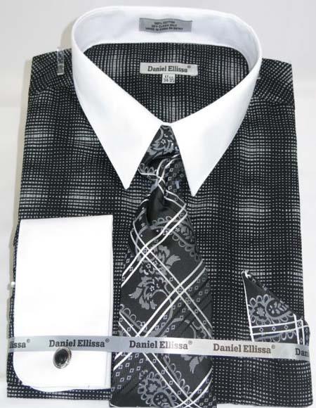 Mens Fashion Dress Shirts and Ties Black Colorful Men's Dress Shirt