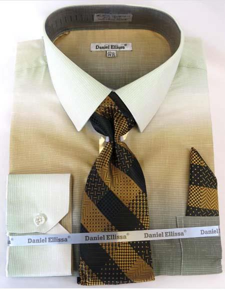Mens Fashion Dress Shirts and Ties Beige Colorful Men's Dress Shirt