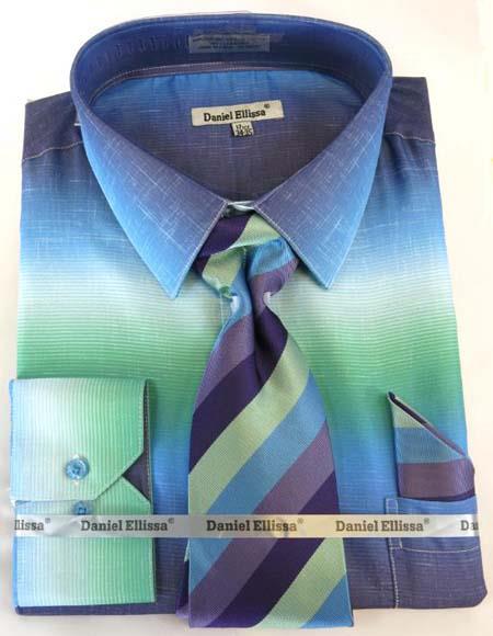 Mens Fashion Dress Shirts and Ties Aqua Colorful Men's Dress Shirt