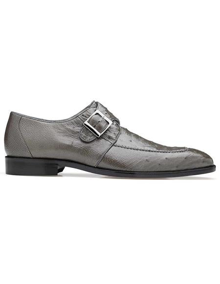 Belvedere Marte Black/Grey Genuine Ostrich Leg Monk Strap Shoe (USA Men Size)