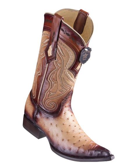 Los Altos Boots Ostrich Faded Oryx Pointed Toe Cowboy Boots - Botas De Avestruz