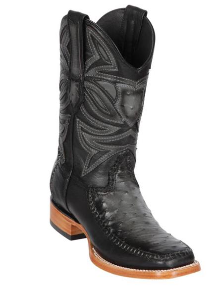 Los Altos Boots Ostrich and Deer Wide Square Toe Faded Grey