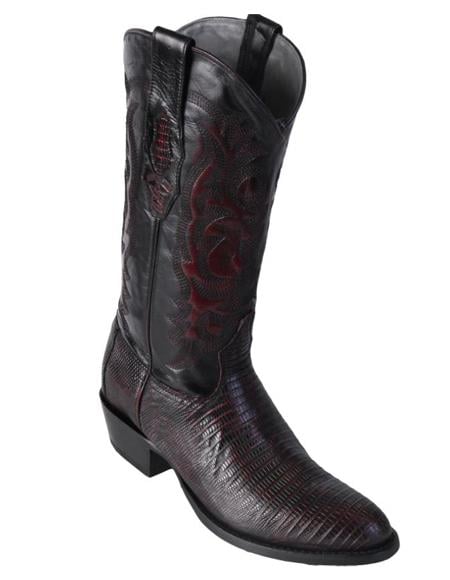 Los Altos Boots Lizard Teju R-Toe Black Cherry Cowboy Boots