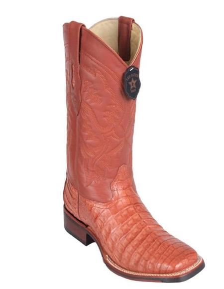 Los Altos Boots Caiman Belly Wide Cognac Square Toe Boots