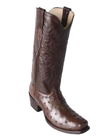 Los Altos Boots Men's Brown Ostrich Square 7-Toe Cowboy Boots - Botas De Avestruz